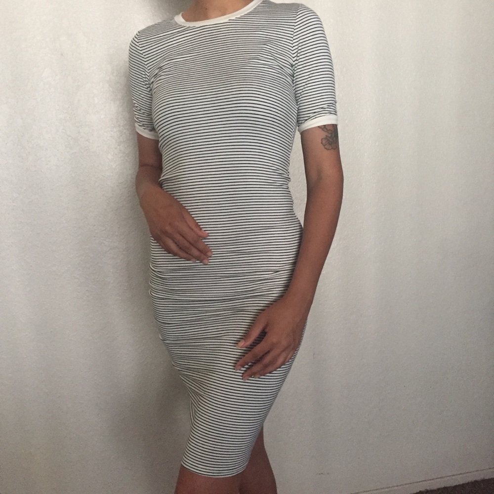 Cream striped, tight dress